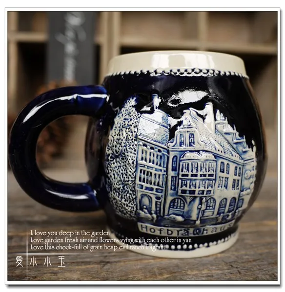 

2016 New Arrival "Cathedral of the Virgin Mary" Ceramic German Beer Mug Hand Painted Mugs Embossed Pattern Coffee Cup 16*9*12cm