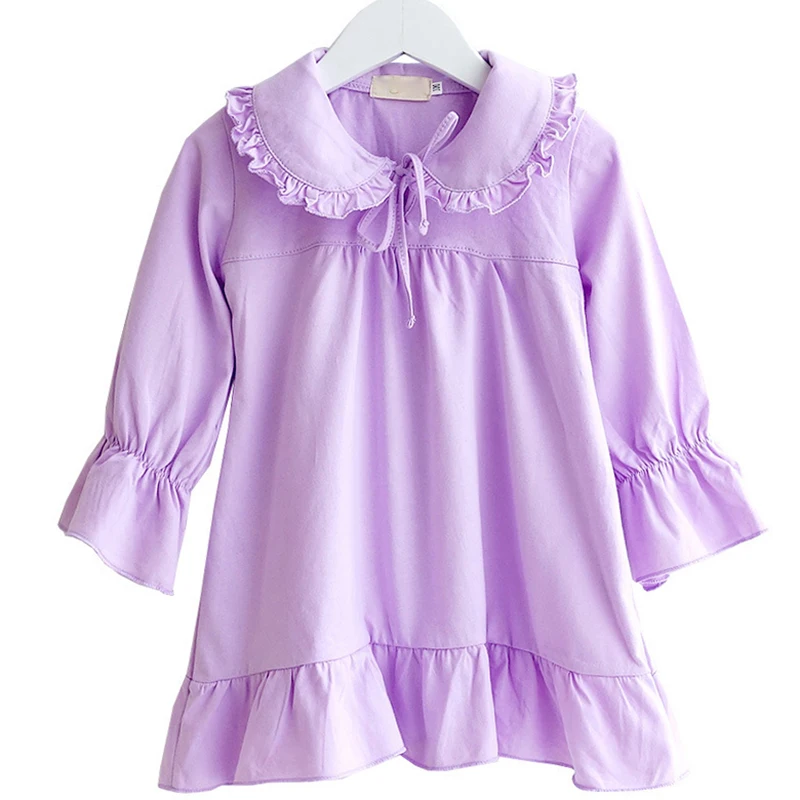 Пижамы для девочек; ночная рубашка для маленьких девочек; одежда для сна из хлопка; тонкая Домашняя одежда с длинными рукавами; детские пижамы для детей 2-14 лет - Цвет: Фиолетовый