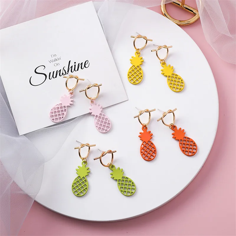 

Colorful Fruit Pineapple Acrylic Pendant Earrings Knotted Love Metal Earrings Female Trendy Sweet Jewelry Accessories Gift