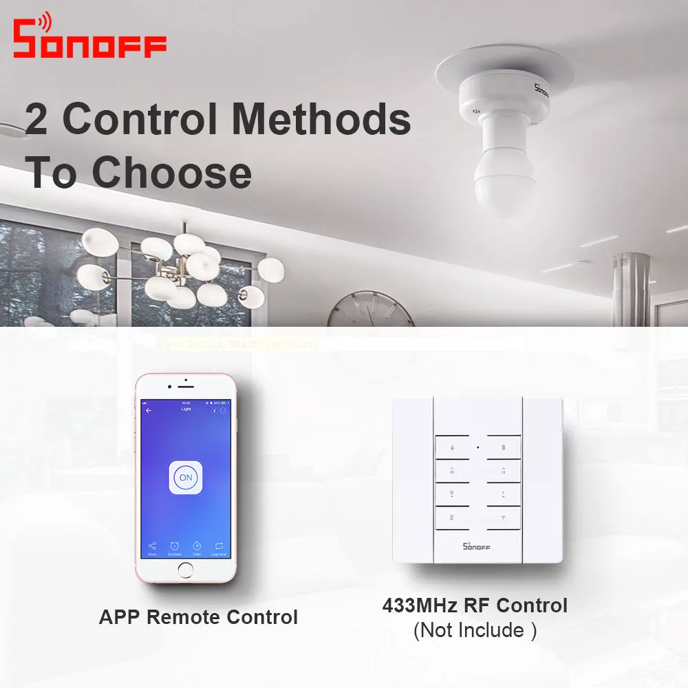 Itead Sonoff Slampher R2 E27 беспроводной 433 МГц РЧ контроль светодиодный смарт Wifi переключатель держатель поддерживает Голосовое управление через Alexa Google Home