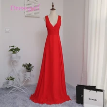 Dressgirl 2017 Cheap Bridesmaid Dresses Under 50 A-line Deep V-neck Red Chiffon Backless Wedding Party Dresses