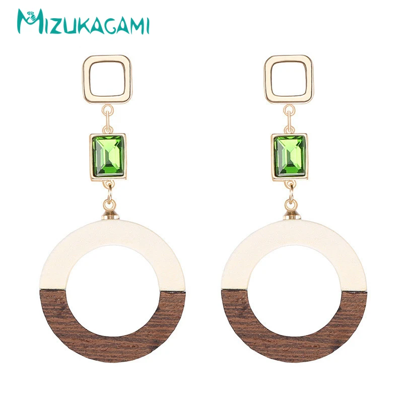 

MIZUKAGAMI Fashion Wooden White Acetic Acid Resin Long Geometric Hollow Exaggerate Drop Earrings Female Wedding Party Earrings