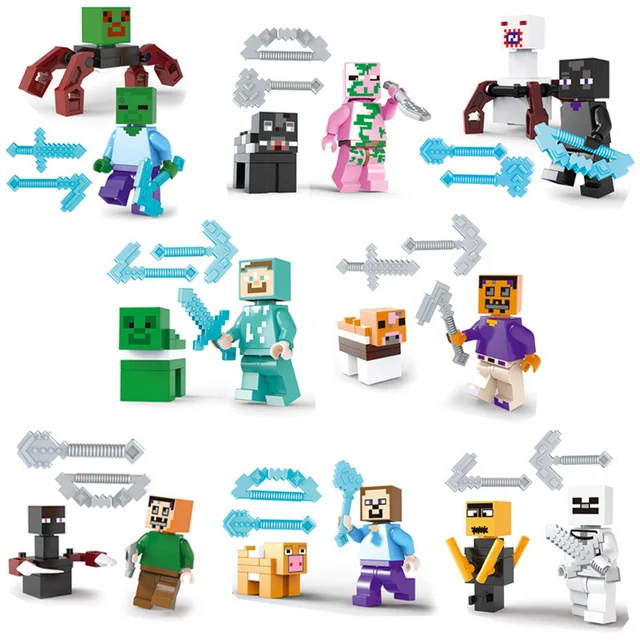 Special Offers Compatible Legoed mincraft 8pcs/set Figures Minecraft My World Zombie Steve Enderman DIY Building Block minifigures Series