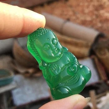

Natural Emerald Jade Buddha Chalcedony Pendant Necklace Sweater Chain Jewelry Gift Wholesale