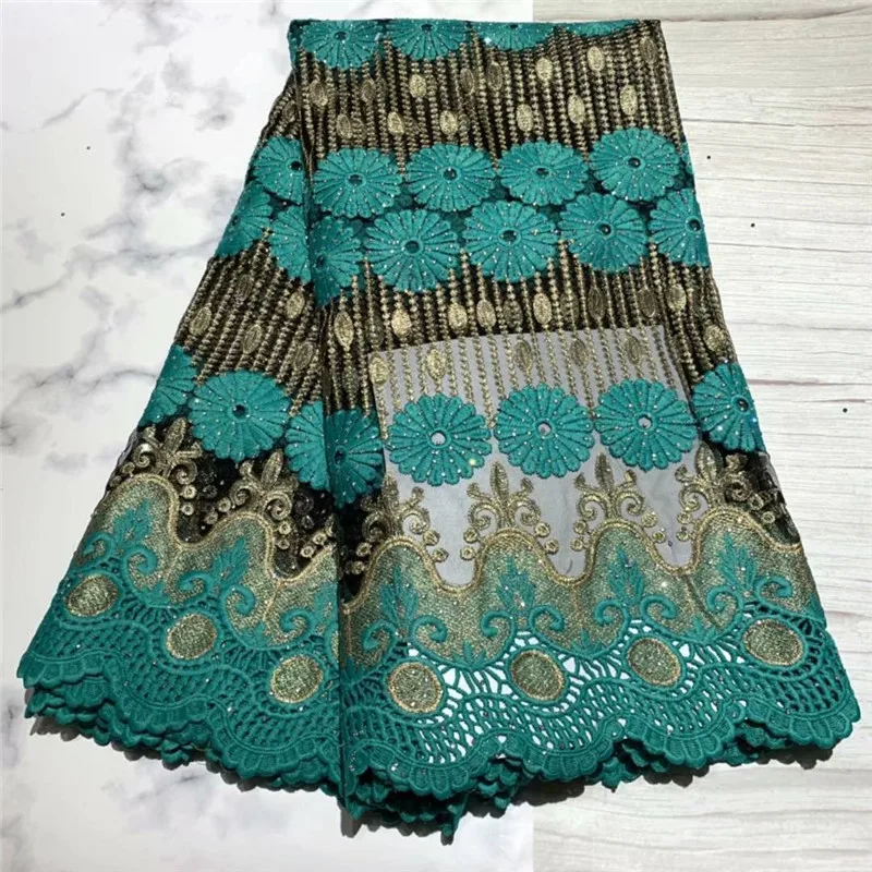 

High Quality African Lace Fabrics green Color African Mesh Cord Lace Factory Price Guipure Lace Fabrics For Wedding