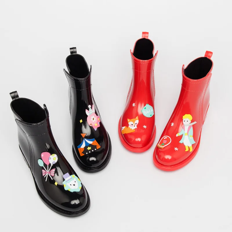 Koovan Women's Rain Boots 2020 New Female Adult Fashion Water Shoes Women's Hand-painted Wind Rubber Shoes Waterproof Rain Boots