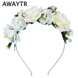Цветок банданы для мужчин AWAYTR Свадебные украшения для волос цветочный жемчуг Hairbands для женщин Головные уборы Весна Свадебные гирлянды