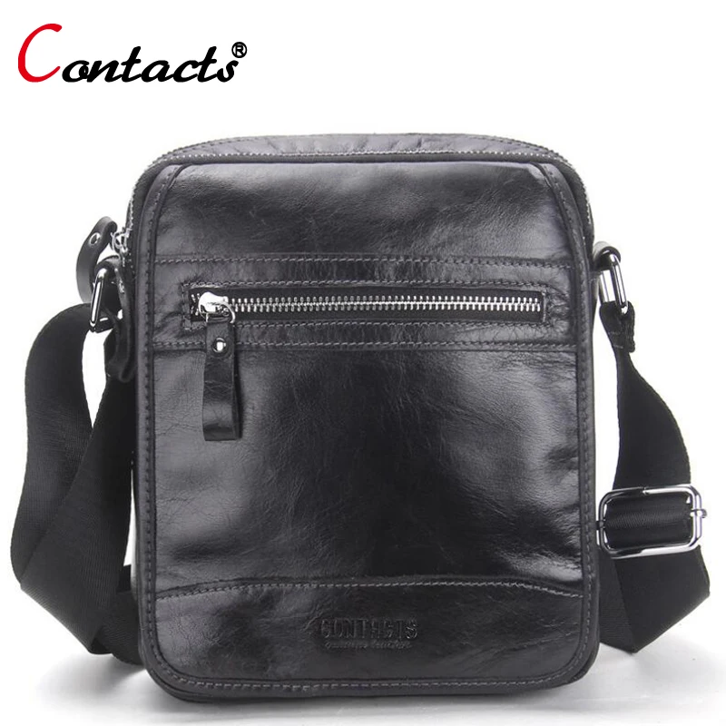 

CONTACT'S Top sale men bag genuine leather bag male High Quality Messenger Bag Small Travel black Crossbody Shoulder Bag For Men