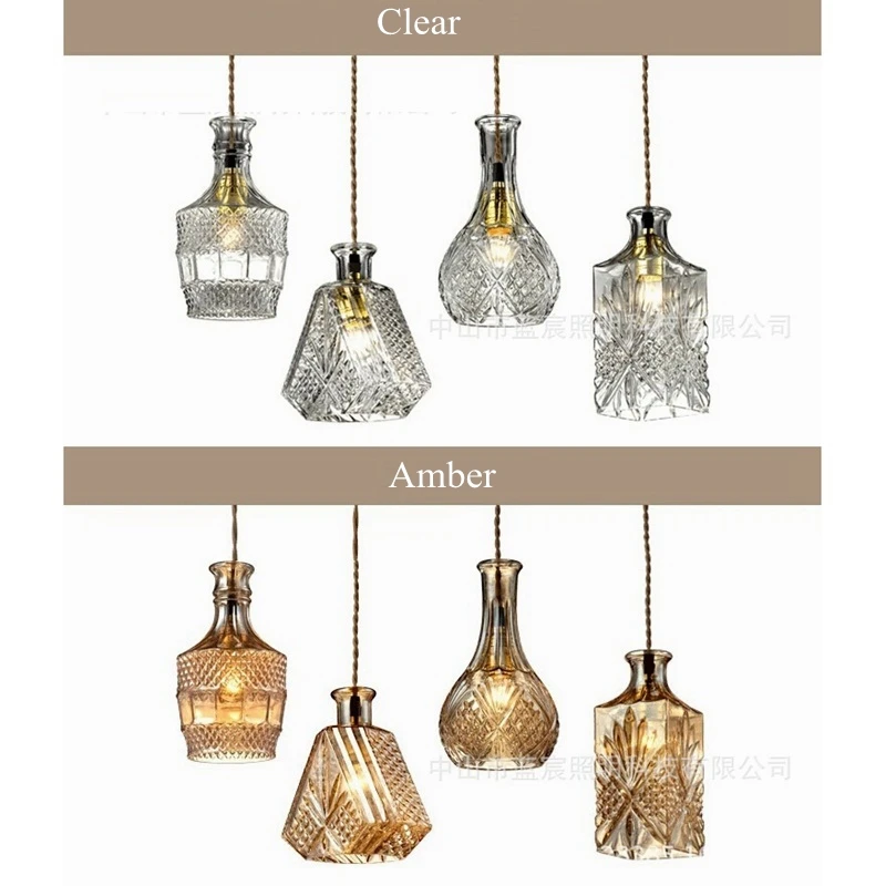 LukLoy Wine Bottle Pendant Light Lamps, Modern Cafe-RoomBar Decoration Single Pendant Creative Cut Glass Lamps (4)