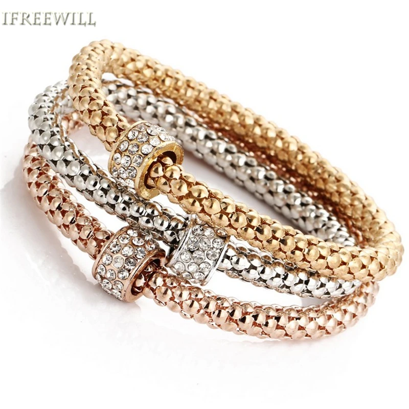 Ifreewill Zircon Metal Woman Bracelet Trendy Style Tri Kit Color Ifreewill Zircon Metal Woman Bracelet Trendy Style Tri Kit Color Gold Popcorn Chain Snap Fashion Jewelry Whole Party In Strand Bracelets From