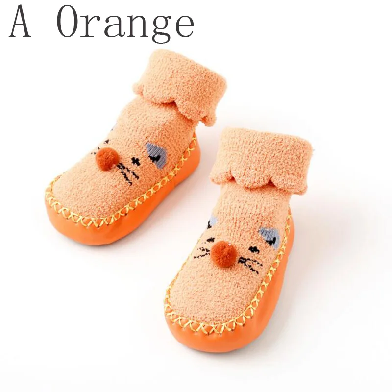 Новые детские носки-тапочки коралловые бархатные осенне-зимние утепленные носки с манжетами, ранее обучение, детские носки - Цвет: A Orange