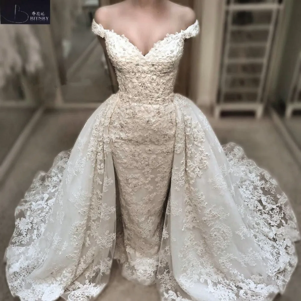 Свадебное кружевное платье Русалочки BRITNRY 2018 со съемным шлейфом Vestido De Casamento