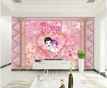 

WDBH Custom photo 3d wallpaper Pink soft bag red hearts couple wedding room home decor 3d wall murals wallpaper for walls 3 d