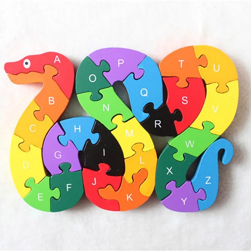 Cute Snake Alphabet Puzzle Wooden Jigsaw Puzzles Toys Alphabet Animal