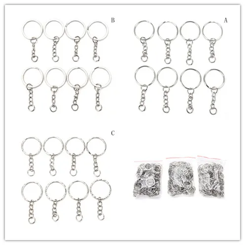 50pcs/100 Pcs Silvery Stainless Alloy Circle DIY Key Chains 25mm Keyrings 3 Styles Jewelry Keychain Key Ring