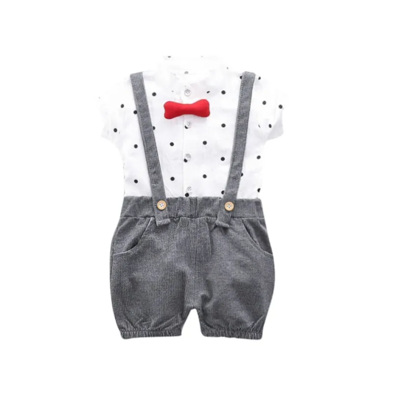 

Boys Boutique Clothing Fashion Baby Boy Clothes Summer Set Gentleman Print Bow Tie Shirt+Shorts Suits Kids