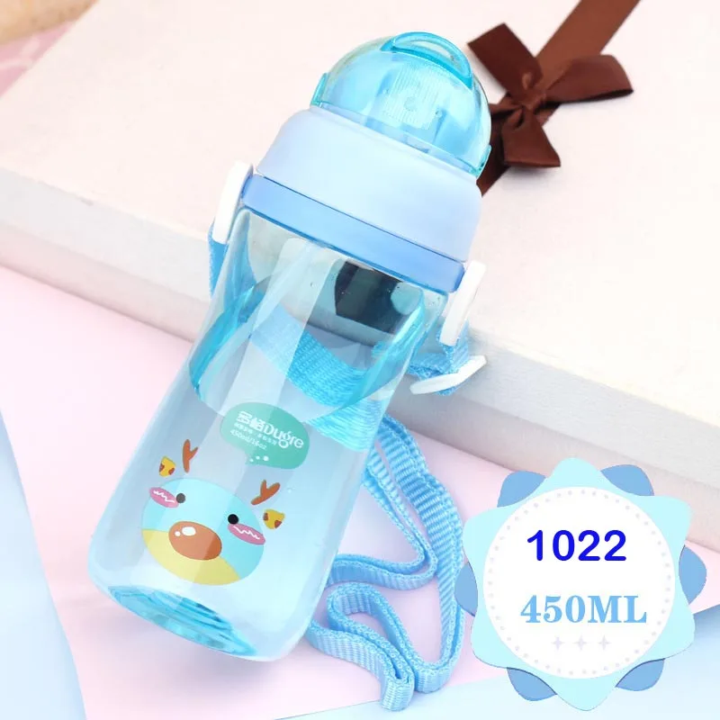 450ml 1022 Blue 420ml/450ml Healthy Child Water Bottle With Straw High Quality Plastic Kid Drinkware Children Water Bottles BPA Free - Цвет: 450ml 1022 Blue