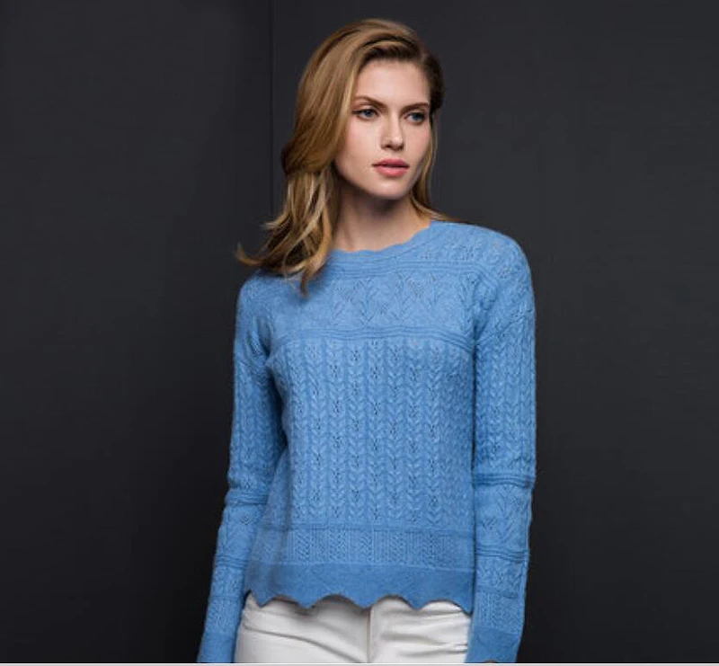 Кашемировый Небесно-Голубой Свитер Белый Женский пуловер с круглым вырезом модный теплый мягкий однотонный натуральный материал Высокое качество