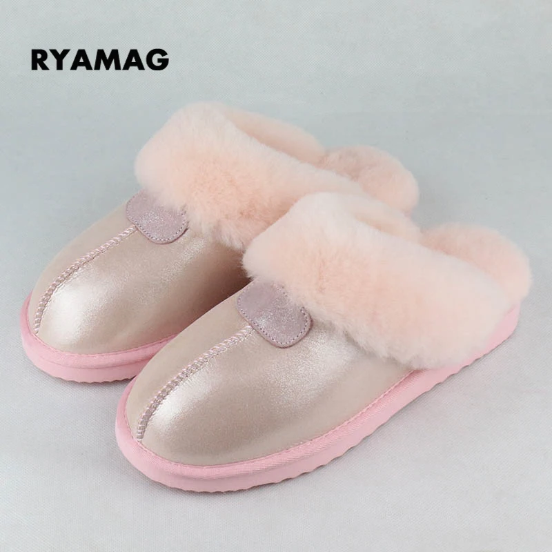 melhor 2010107 da pele de Carneiro Chinelos Mulheres Chinelos De Pele Moda Feminina Inverno Quente Lã Senhora Sapatos Casa Chinelos Interior Macio de Alta Qualidade