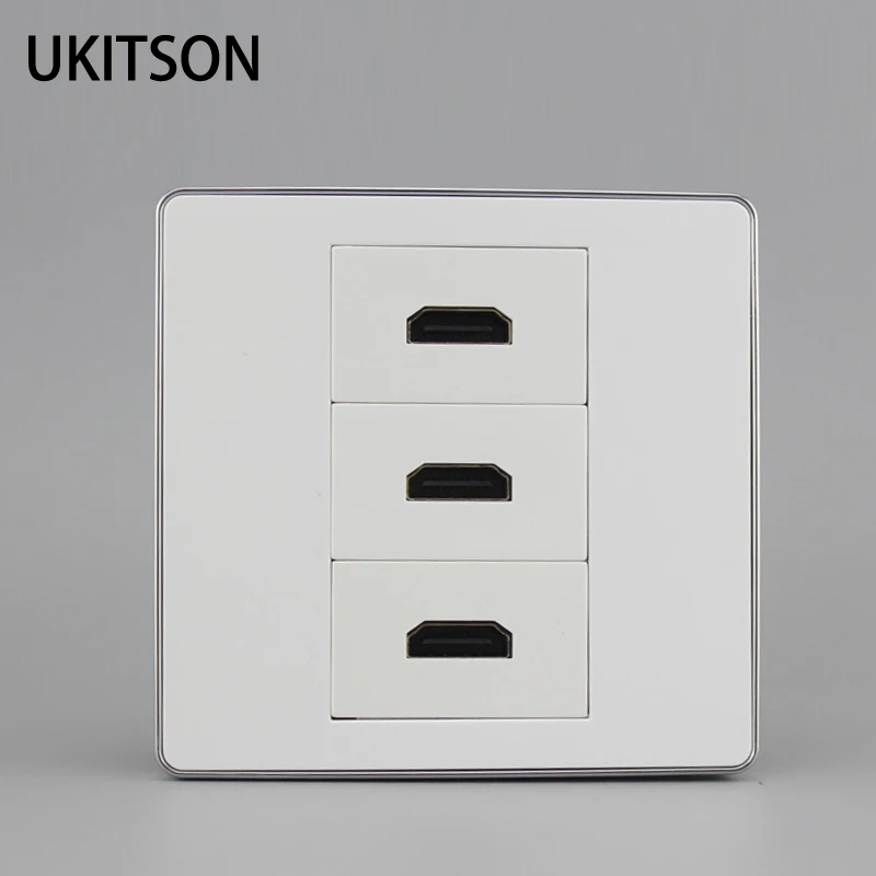 Silver Side Three Ports HDMI Plug Faceplate HDMI1.4 Extender Wall Outlet For DVD Projector PS Wii