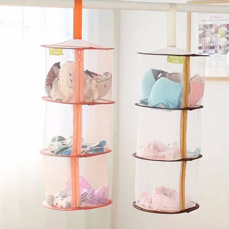 2 Colors Underwear Bra Laundry Sweater Hanging Basket Windproof Folding Multi-Layer Drying Rack Mesh Clothes Dryer Net | Дом и сад