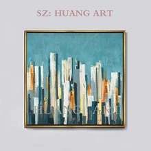 Professional artist hand-painted modern abstract oil painting canvas in New York City New York skyscrapers decorators new york in color