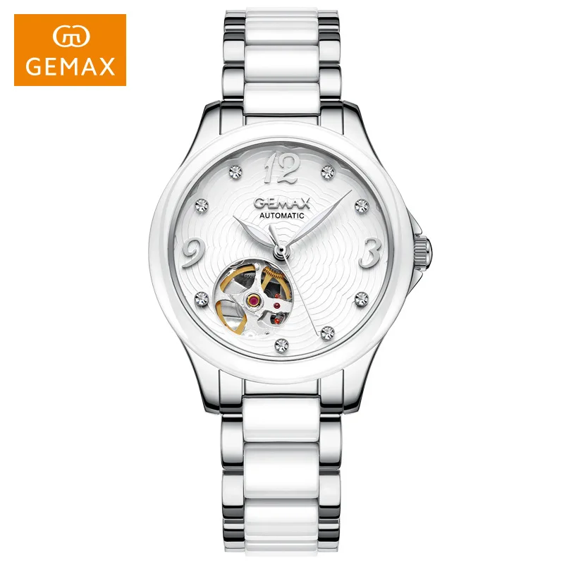 GEMAX Ceramic Women Automatic Mechanical Watches 50m Waterproof Luxury Famous Brand Sapphire