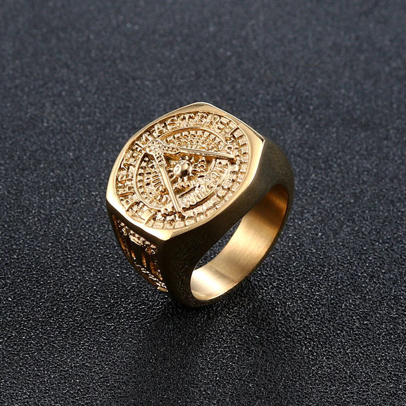 Olowu Лидер продаж Etherial ручной работы мужские масонские кольца из нержавеющей стали золотого цвета кольца для мужчин s Новые Классические хип-хоп кольцо масонов