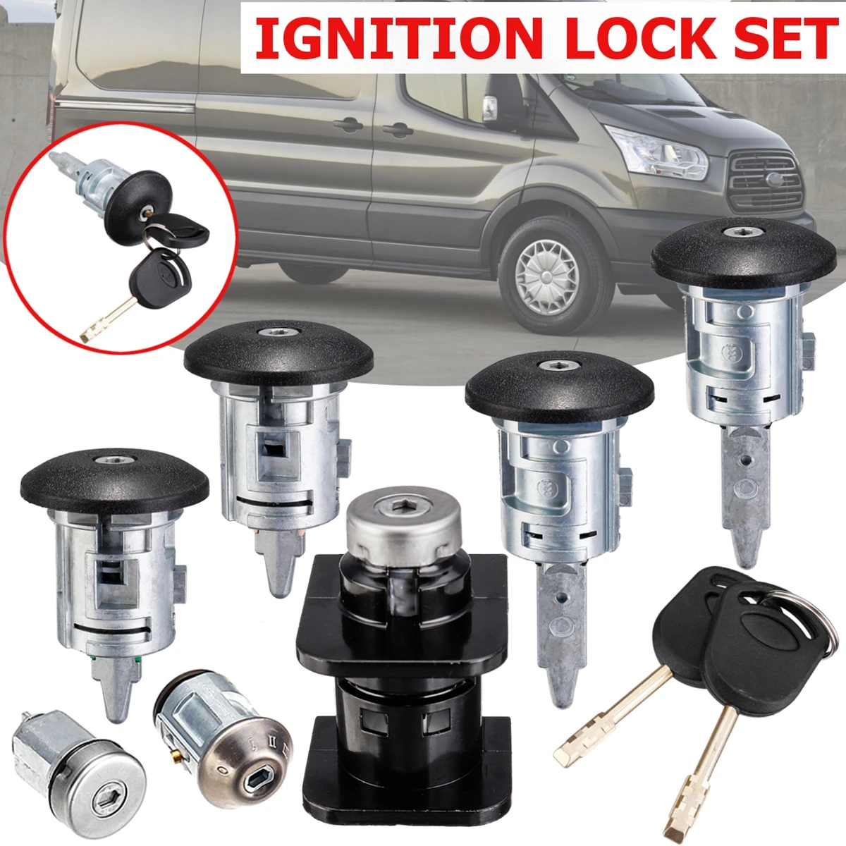 

FOR FORD TRANSIT Mk6 2000 2001 2002 2003-2006 7 Pcs Car Ignition Switch & Door Lock Barrel Set 2 Keys 4359018 1C1A-V22050-BA