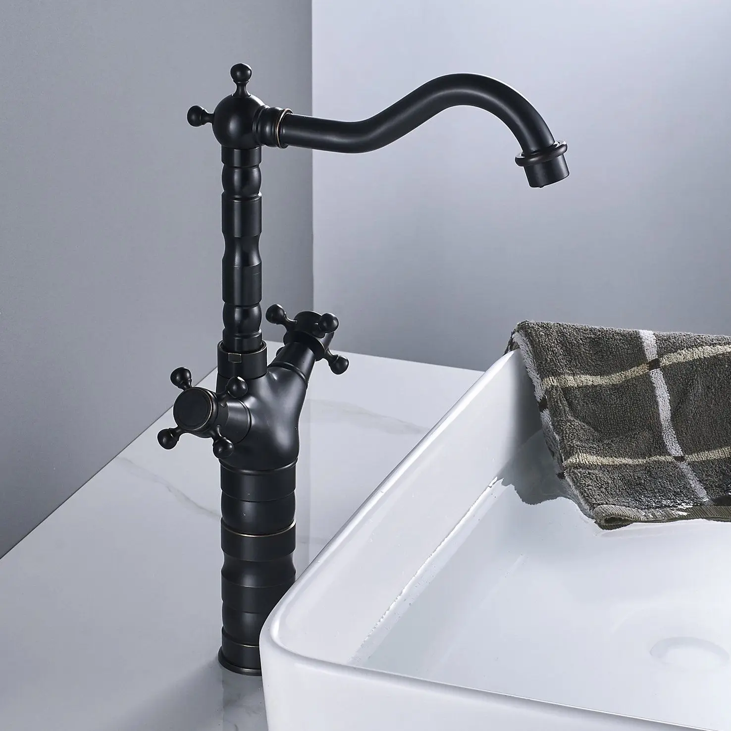 Oil Rubbed Bronze Bathroom Sink Faucet Basin Mixer Tap Double Cross Head Handle Hot and Cold Water Mixer Tap ZD311