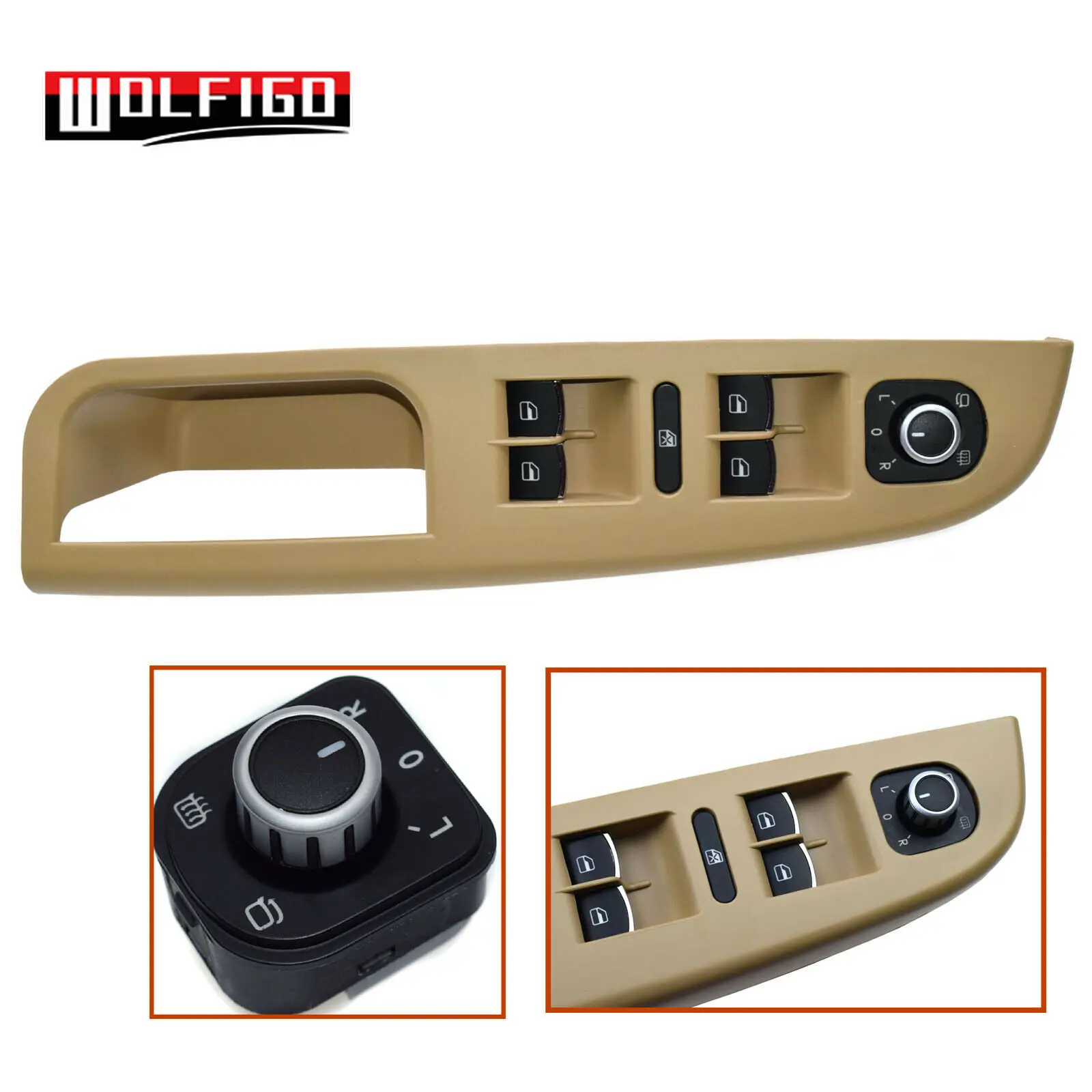 

WOLFIGO Set 3PCS For VW For J-etta GOLF MK5 Chrome Master Window Switch Buttons+Bezel Panel Trim 1K4868049C,5ND959565A,5K0959565