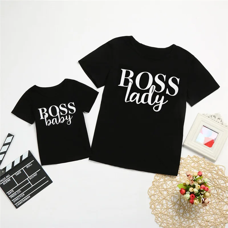 Mom＆Me Women Baby Short Sleeve Letter Print T-shirt Blouse Tops Family Clothes 