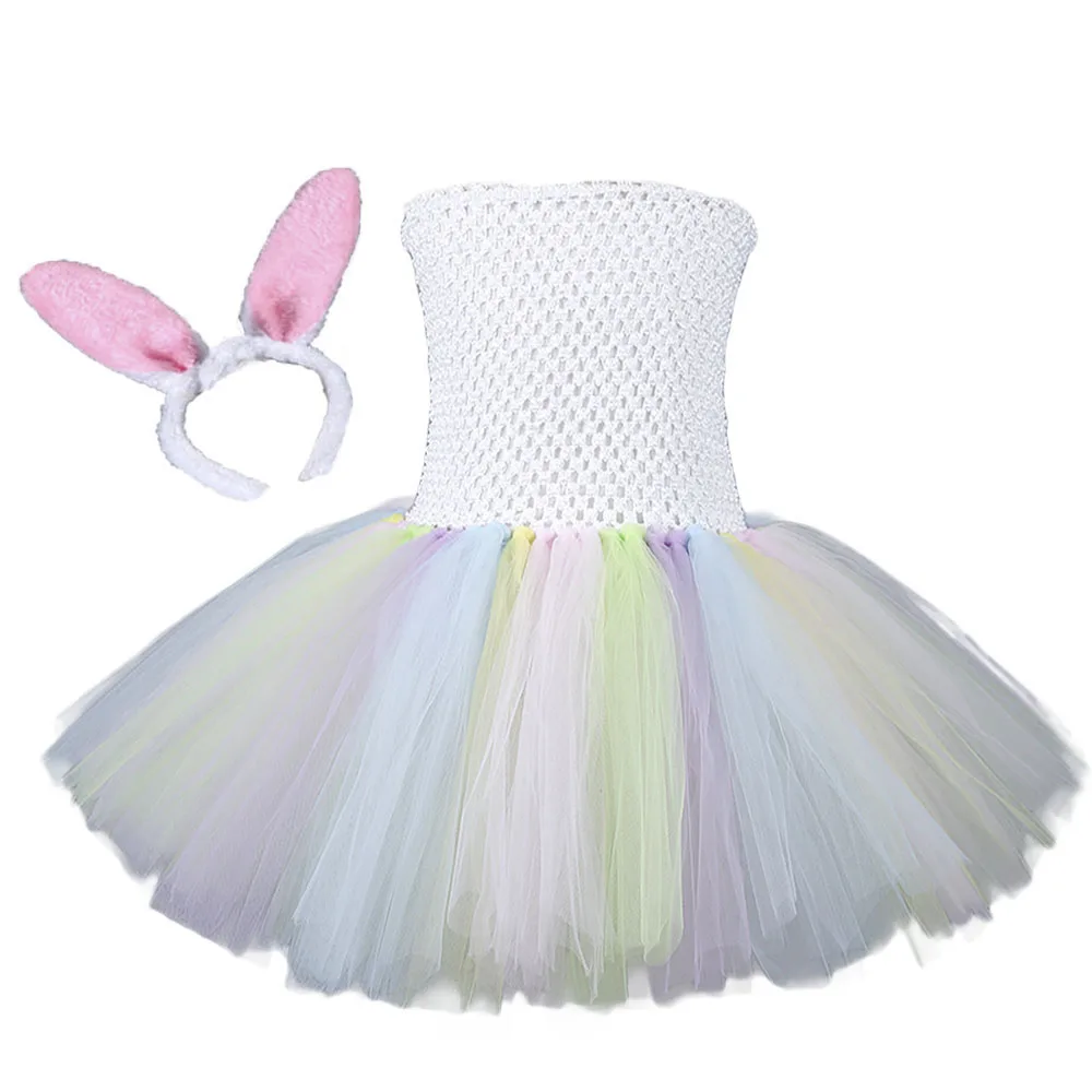 

Baby Girl Pastel Clothing Easter Bunny Costume Kids Knee Length Sleeveless Fluffy Bunny Tutu Dress for Girls Party Dress 4T 8 10