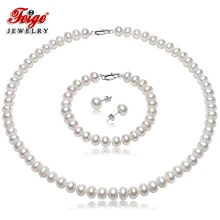 Ювелирные наборы от Feige из натурального пресноводного жемчуга, размером 8-9 мм, белый натуральный жемчуг, серьги из серебра 925 пробы, Изысканные украшения для женщин