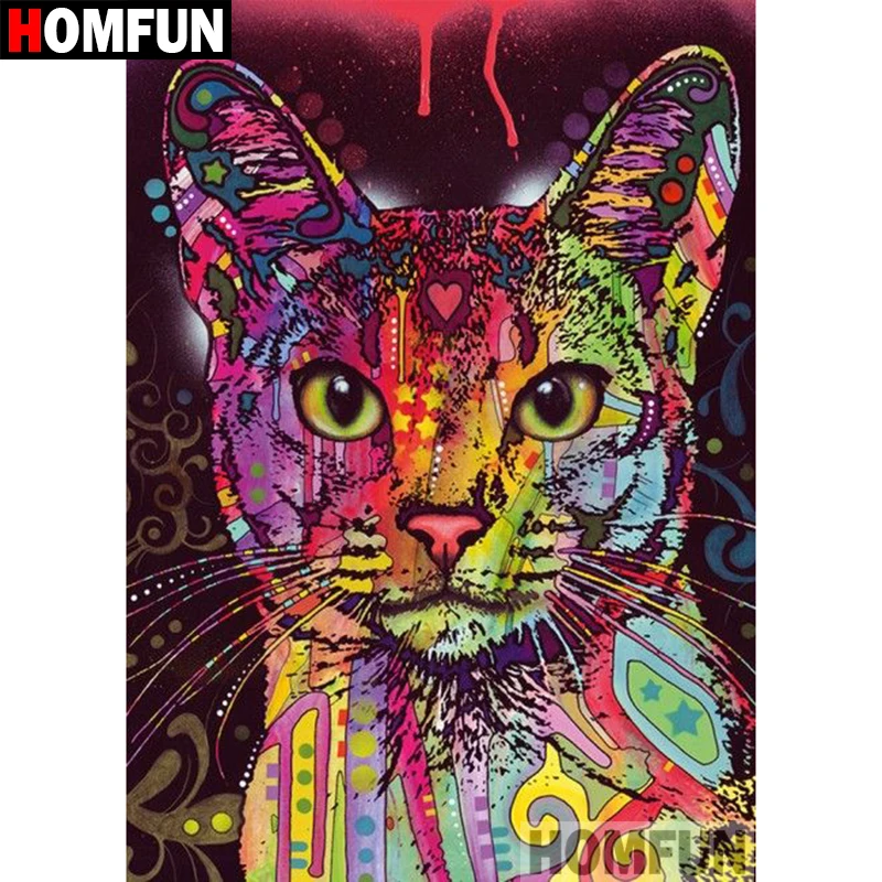 

HOMFUN 5D DIY Diamond Painting Full Square/Round Drill "Colored cat" 3D Embroidery Cross Stitch gift Home Decor A03963