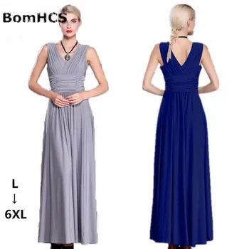 

BomHCS L-6XL PLUS SIZE New Spring Summer Women Sleevless Sexy Deep V-neck Long Dress 17F-316LYQ1