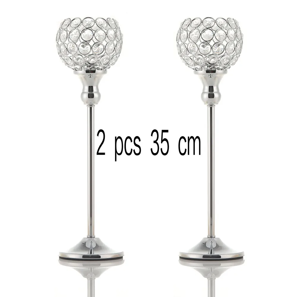 2 pcs 35cm Silver Хрустальные подсвечники, подсвечники для обеденного стола, центральные металлические Стеклянные канделябры, подсвечники для свадебной вечеринки, украшения дома - Цвет: 2 pcs 35cm Silver