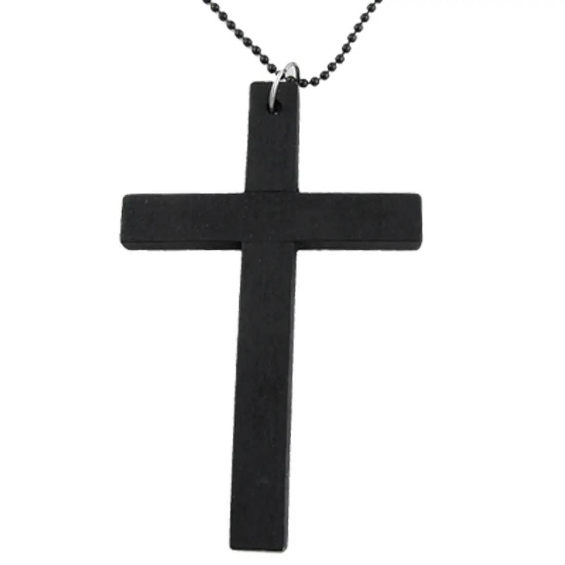

SAF- Metal Beaded Chain Wooden Cross Pendant Necklace Black