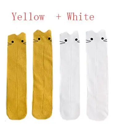 Yellow White 2pcs Детские Колготки для девочек милый ребенок 0-3Yrs на колено длинные чулочно-носочные изделия мультфильм кролик дети Meias Детские Calcetines для мальчиков Лыжная чулки для девочек fit - Цвет: Yellow White 2pcs