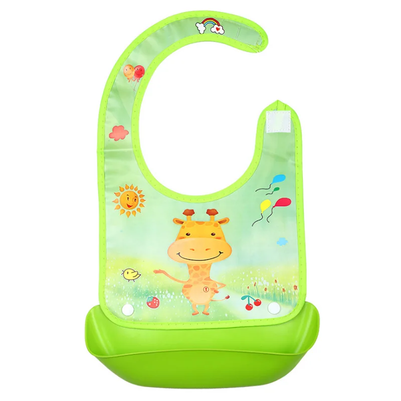 Съемный Детский нагрудник, водонепроницаемый передник для кормления, тканевый нагрудник для младенцев, многоразовый силиконовый нагрудник для мальчиков и девочек, От 0 до 6 лет - Цвет: Giraffe Green