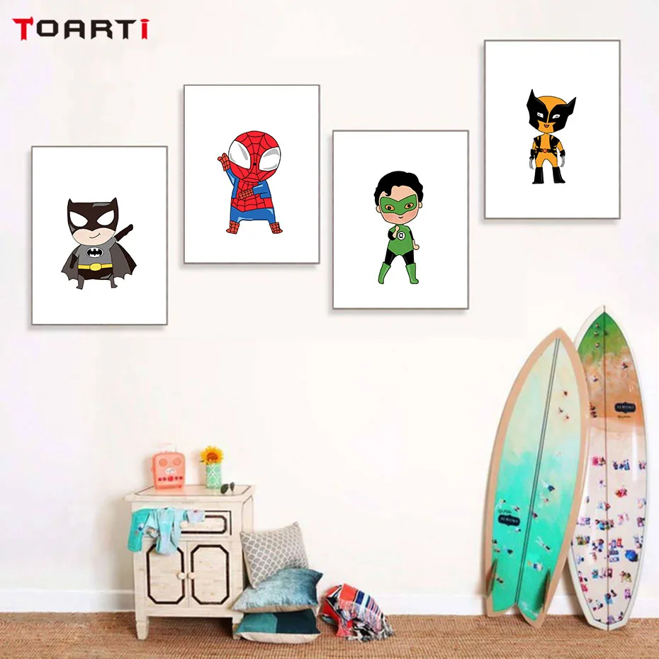 

Lovely Superhero Cartoon Art Wall Paintings Modular Canvas Picture Colorful Nursery Prints&Poster Kids Bedroom Decor Art Murals