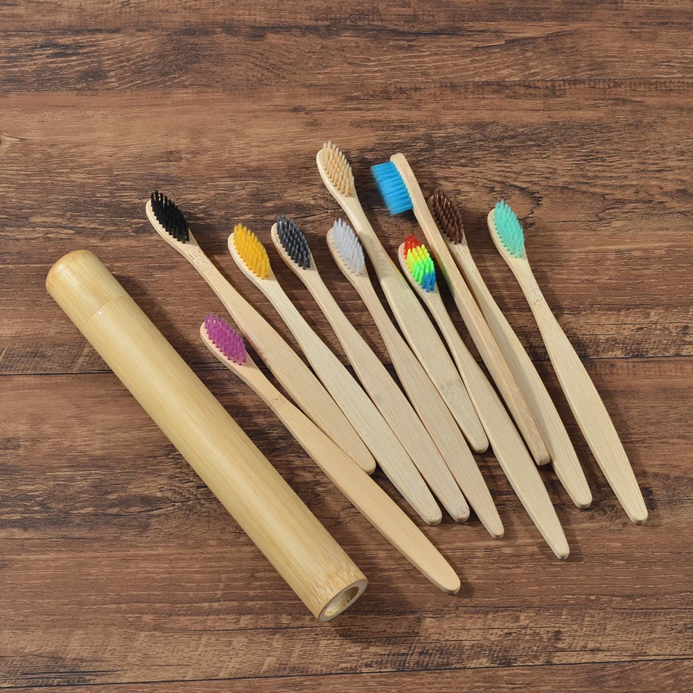 

Eco Friendly Bamboo Tube With Toothbrush Colorful Soft Bristles Biodegradable Teeth Brush Bamboo Toothbrushes Oral Care Tooth