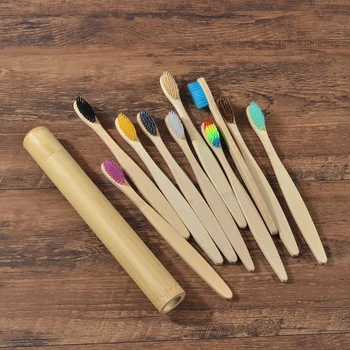 

Eco Friendly Bamboo case With Toothbrush Colorful Soft Bristles Biodegradable Teeth Brush Bamboo Toothbrushes Oral Care Tooth