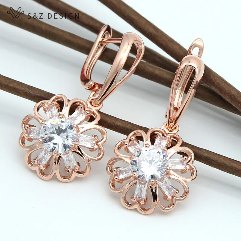 S&Z New Korean Style Flower Cubic Zircon Earrings For Women Fashion Spring Accessories Elegant Sweet Jewelry