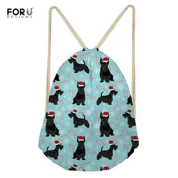 

FORUDESIGNS Christmas Women Drawstring Bags Scottish Terrier Pattern Cute Portable String Backpacks for Ladies Girls Durable Bag