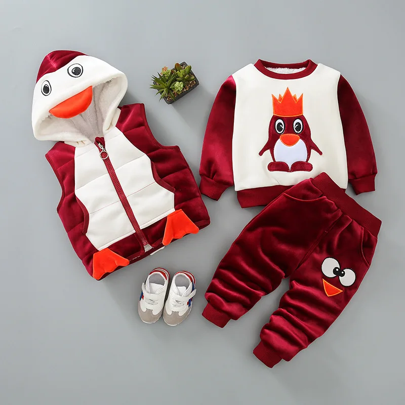 

Baby Boy Girl Clothes 2019 Winter Brand Infant Clothing Outfit Penguin Tops + Pants + Vest Baby Outfits Kids Bebes Jogging Suits