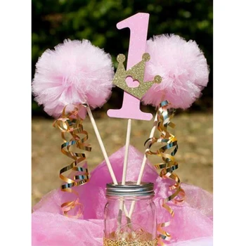 

Cute pink blue 1 year old ball crown baby birthday cake card set birthday birthday party decoration