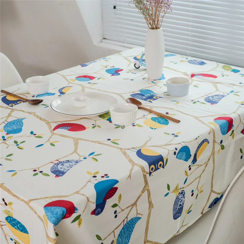 European Cartoon Bird Pattern Printing Tablecloth Cotton Tablecloth ...