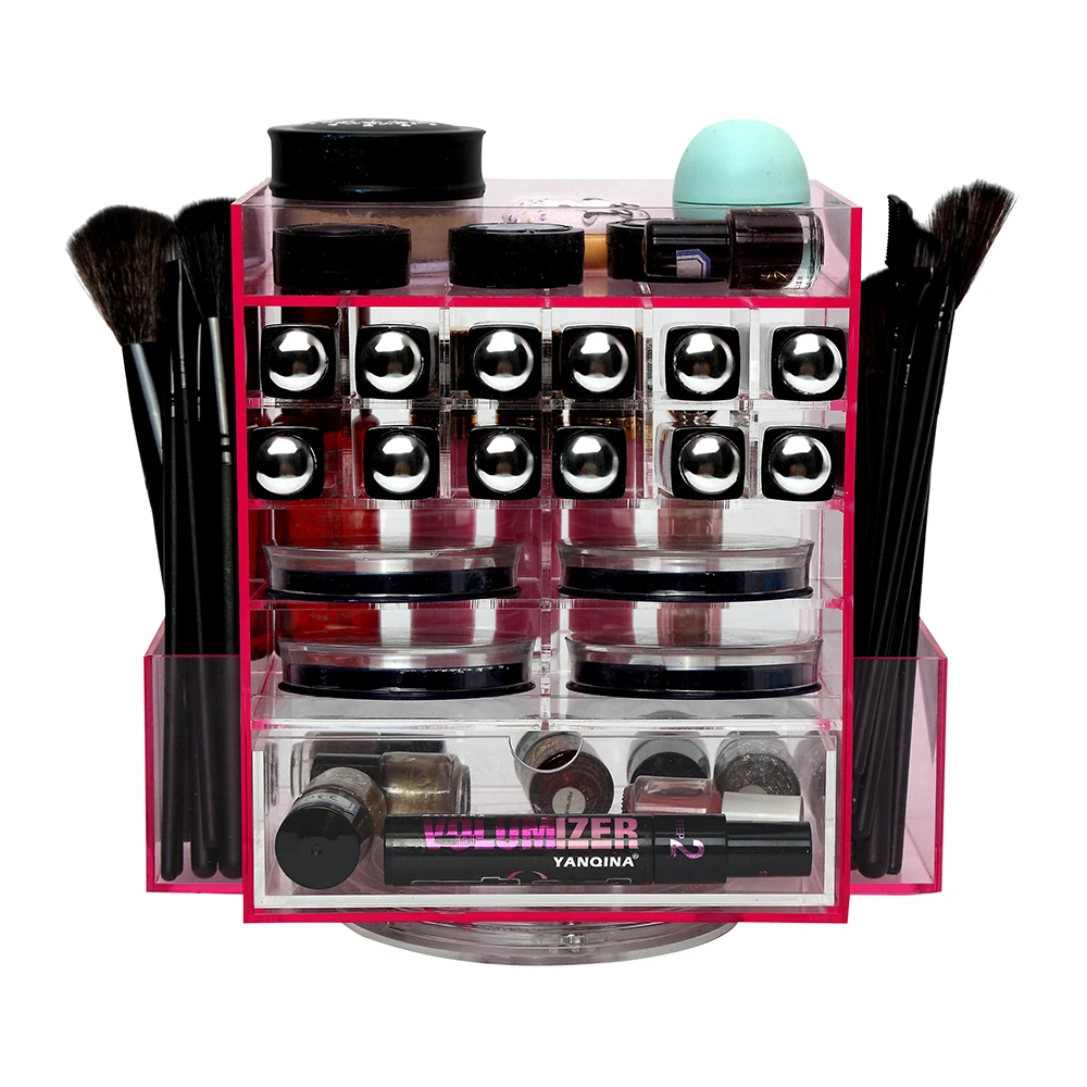 

Aila 2017 Clear Pink Black White 360 Rotating Box Acrylic Multifunction Makeup Organizer with Drawer Cosmetic Tool Case