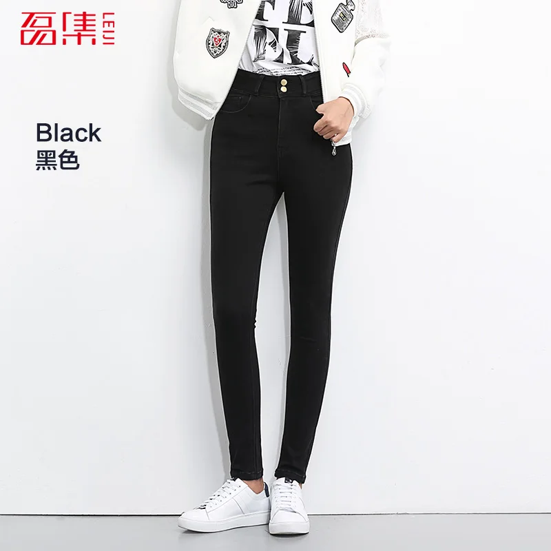 Black 5440 Женские узкие джинсы стрейч LEIJIJEANS, голубые, черные эластичные джинсы скинни с высокой посадкой, на пуговицах, женские брюки больших размеров, лето - Цвет: Black 5440
